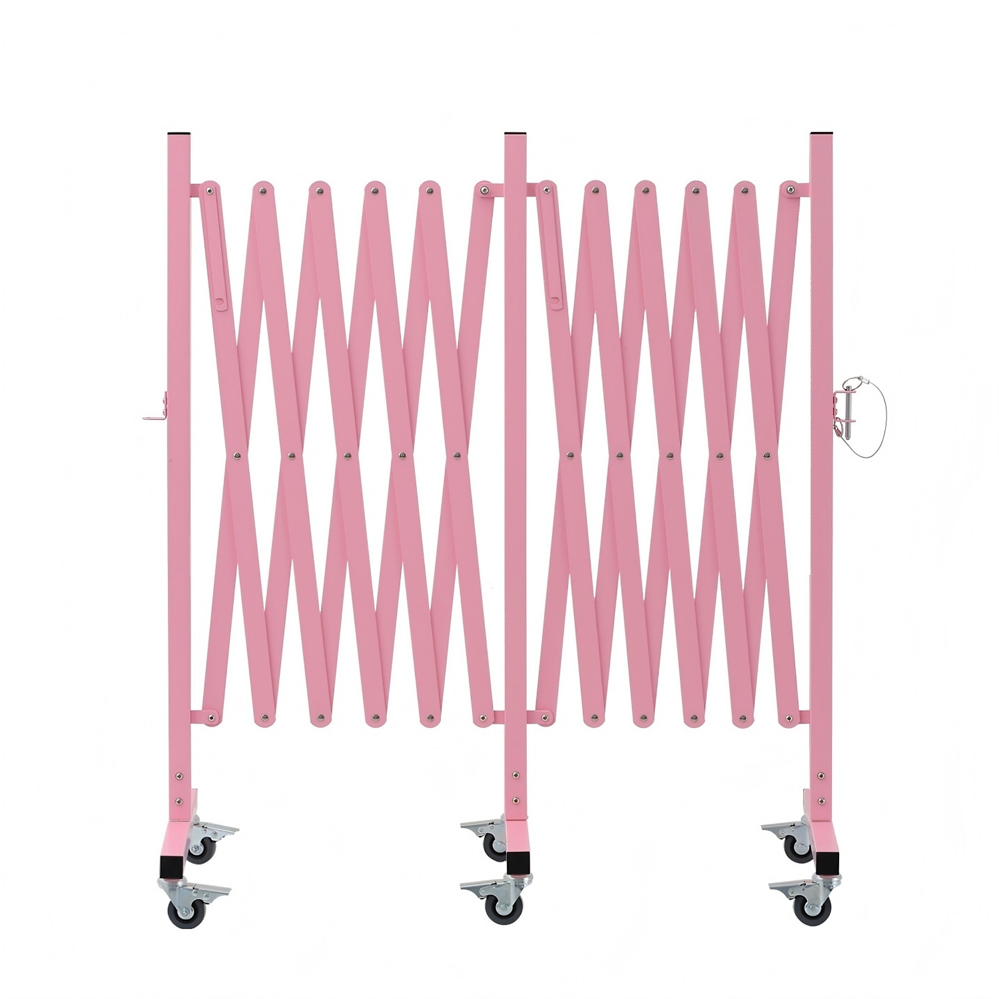 BlackTeck Expandable Metal Barricade — 197in. x 41in., Portable Safety Barrier with Casters, Pink, Model# N2-F3B1-PK